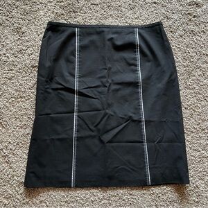Ann Taylor LOFT 90s Black Pencil Skirt with Blue Stitch Details
